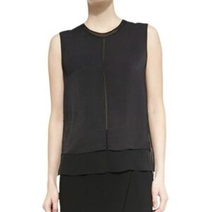 Vince Silk chiffon Trim Sleeveless Top XS Black Silky Layered Tank
